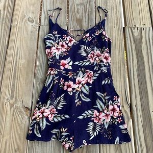 Floral lace-up back romper